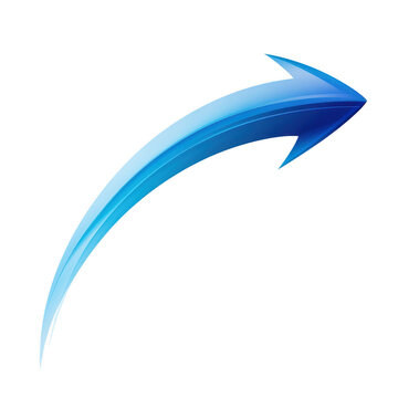 Dynamic blue arrow shape swooping upwards with energetic motion and light effects.