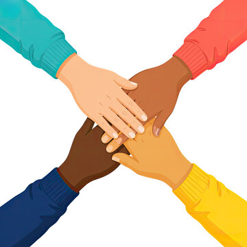 Diverse Hands Stacked Together Symbolizing Teamwork Unity Friendship and Global Collaboration, Generative AI