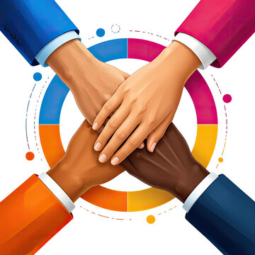 Diverse Hands Stacked Together Symbolizing Teamwork Unity Friendship and Global Collaboration, Generative AI