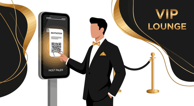 Man scans QR code at VIP lounge entrance for event access