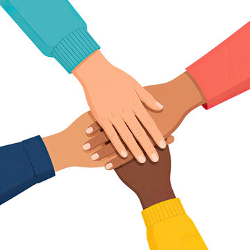 Diverse Hands Stacked Together Symbolizing Teamwork Unity Friendship and Global Collaboration, Generative AI