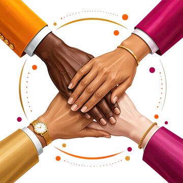 Diverse Hands Stacked Together Symbolizing Teamwork Unity Friendship and Global Collaboration, Generative AI