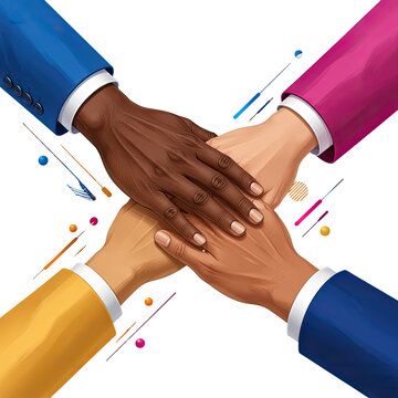Diverse Hands Stacked Together Symbolizing Teamwork Unity Friendship and Global Collaboration, Generative AI