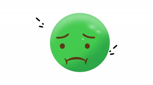Green nauseous emoji face suitable for illustrating sickness and discomfort in healthcare materials, blogs, articles, and graphic design projects.