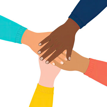 Diverse Hands Stacked Together Symbolizing Teamwork Unity Friendship and Global Collaboration, Generative AI