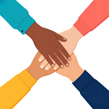 Diverse Hands Stacked Together Symbolizing Teamwork Unity Friendship and Global Collaboration, Generative AI
