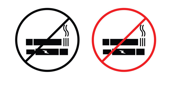 No smoking including electronic cigarettes sign editable stroke Line pack. Clipart icon set