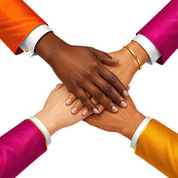Diverse Hands Stacked Together Symbolizing Teamwork Unity Friendship and Global Collaboration, Generative AI