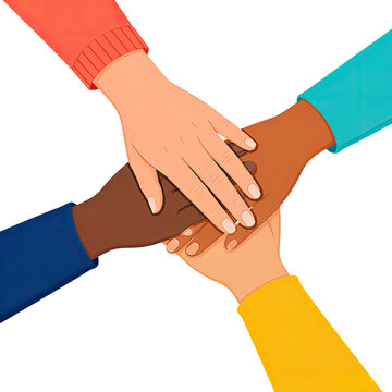 Diverse Hands Stacked Together Symbolizing Teamwork Unity Friendship and Global Collaboration, Generative AI