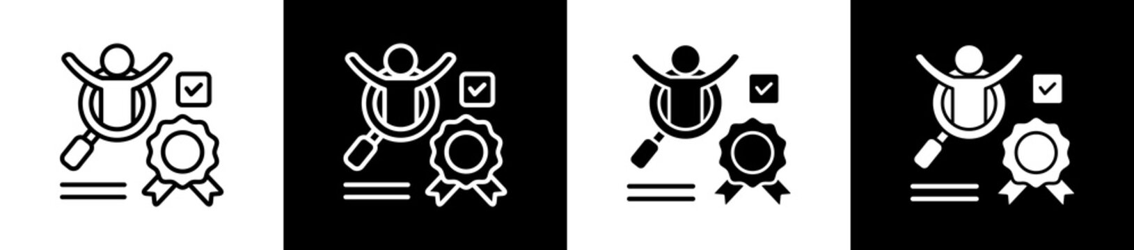 Qualification Icon In Outline And Glyph Styles With Black And White Variations