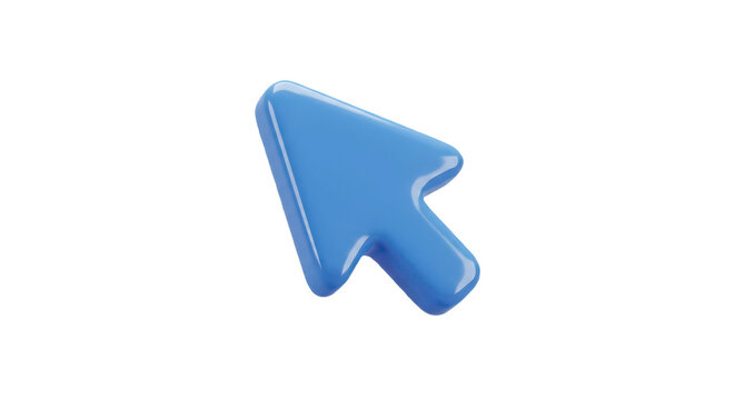A glossy blue 3D arrow cursor pointing upward to the left.