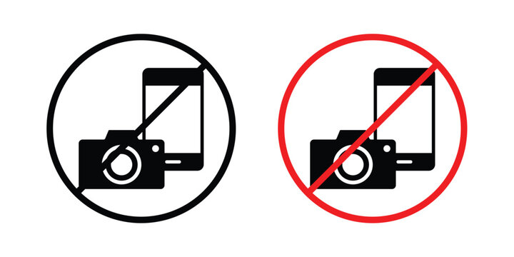 Photo and phone forbidden sign editable stroke Line pack. Clipart icon set