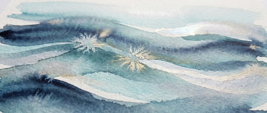 watercolor wash inspired by ocean tides under moonlight, textured cold press paper surface