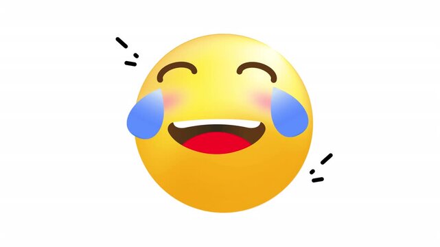 Yellow laughing emoji with tears of joy, cheeky expression for humorous designs. Suitable for emoticon collections, messaging apps, and social media graphics.