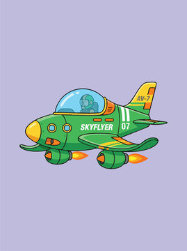 Futuristic Green Flying Vehicle with Pilot Flat Design Vector