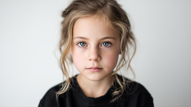 カメラを真っ直ぐに見つめる金髪の女の子の正面ポートレート