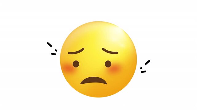 Yellow worried face emoji with a sad expression, blushing cheeks, dark eyes, and black marks. Suitable for illustrating sadness or embarrassment in designs.
