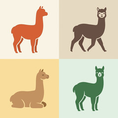 Fototapeta premium Colorful llama silhouettes in different poses.
