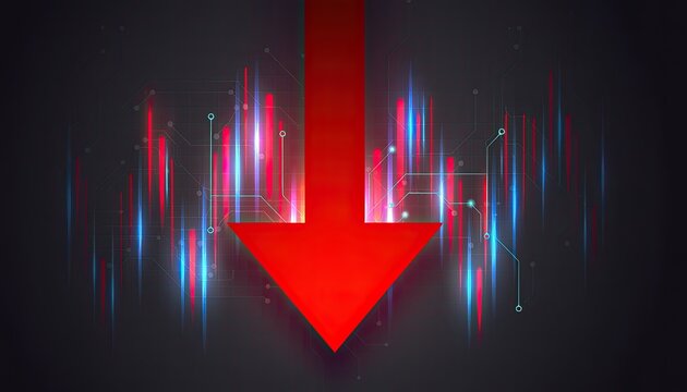 Red Downward Arrow Symbolizing Financial Market Decline and Economic Recession.