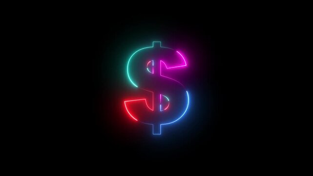 Glowing neon line dollar icon animation. Financial Focus and Wealth Concept icon. money wealth sing animated on black background, Neon Dollar Sign Icon