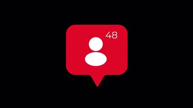 Social Media Follower Notification Counter Animation Rising to 99 Plus with Bounce Scale Effect, Transparent Background, 4K Motion Graphics