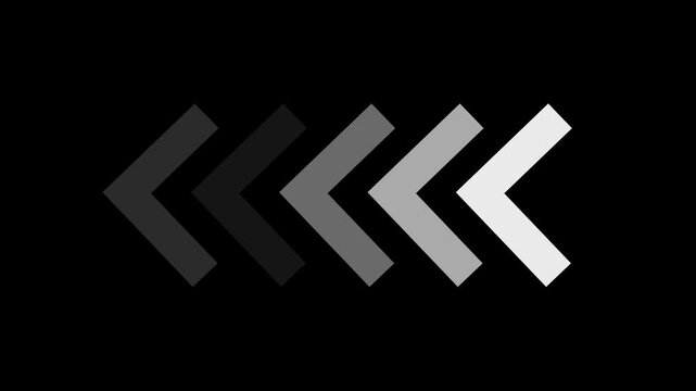 Left arrow pointer icon animation. arrow icon concept animation right to left direction looping arrow loading and navigation symbol on black background.