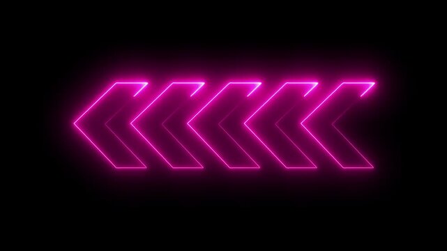 Neon sign left arrow pointer icon animation. arrow icon concept animation right to left direction looping arrow loading and navigation symbol on black background.