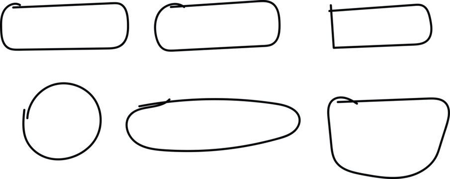 Collection of hand drawn abstract doodle shapes including circles and rounded rectangles isolated on transparent background