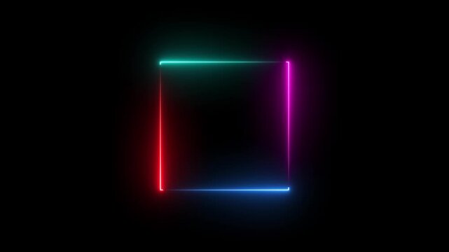 Glowing neon rectangle border frame in the shape rectangle. neon light rectangle frame loop animated, Glowing rectangle border 4k