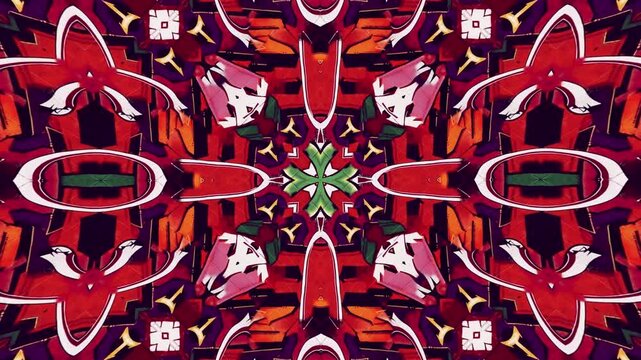 Seamless kaleidoscope loop of vibrant street art graffiti wall. Hypnotic psychedelic motion backdrop for VJ events.