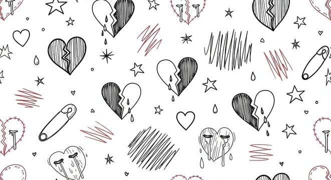 Minimalist hand drawn heart pattern for Gen Z mental health and vulnerability art