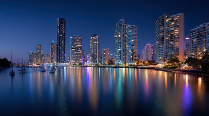 Naklejka premium City skyline illuminated at night