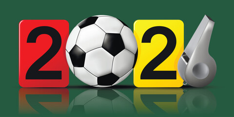 Naklejka premium 2026 World Cup Football illustration with a soccer ball replacing zero, red and yellow card and whistle replacing six