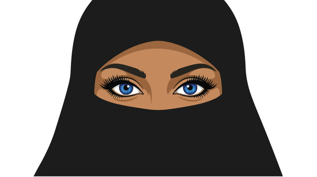 Woman wearing a traditional niqab with blue eyes looking directly forward