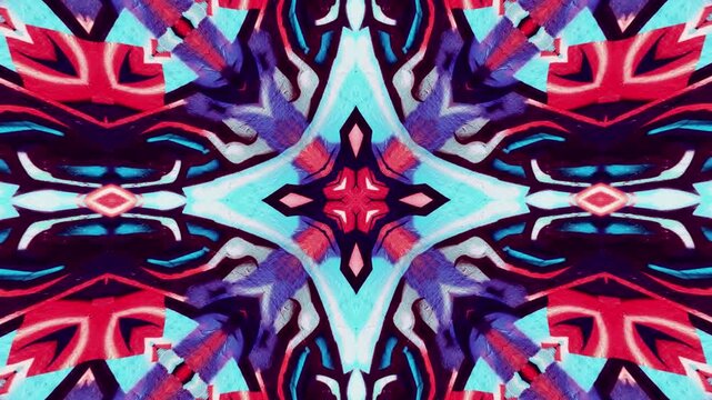 Seamless kaleidoscope loop of vibrant street art graffiti wall. Hypnotic psychedelic motion backdrop for VJ events.