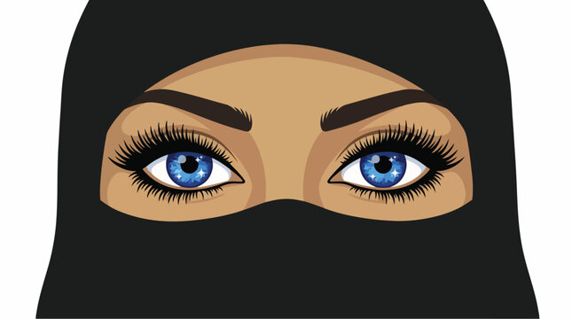 Woman wearing a niqab with blue eyes looking directly at viewer