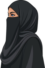 Naklejka premium Woman wearing a black niqab and hijab in an indoor setting looking forward