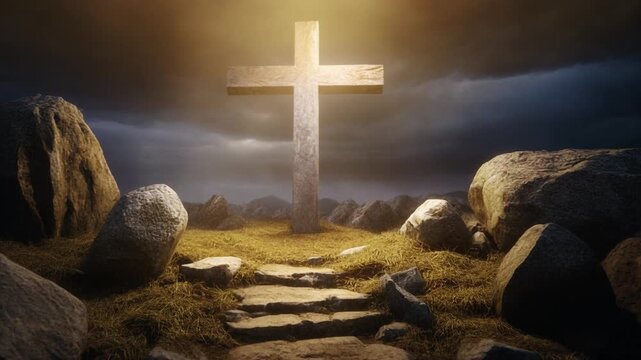 Cross Symbolizing Faith and Hope in a Serene Landscape.