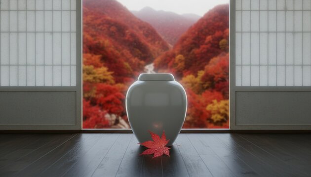 Autumn Whispers Through Hanji: A Moon Jar's Crimson Reflection