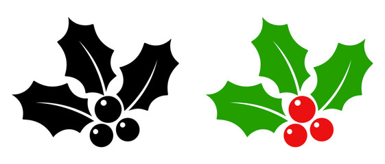 Holly berry icon and Christmas symbol vector illustration. Christmas holly berry leaves. Editable stroke. © Newton