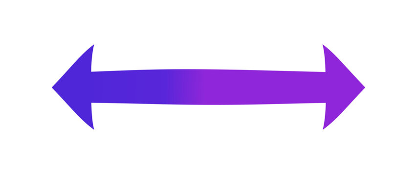 Purple Gradient Double Arrow, Horizontal Two Sided Pointer, Neon Violet Double Headed Direction Icon Isolated on White Background
