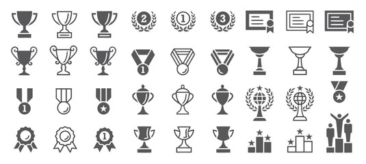 Obraz premium Trophy and Award Icons Collection, Victory and Achievement Symbols