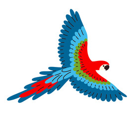 Fototapeta premium A flying tropical parrot. Perfect for children's products and tropical-themed designs.
