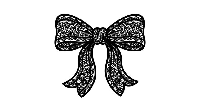 Elegant Black Lace Bow Tie Illustration, Feminine Accessory, Isolated