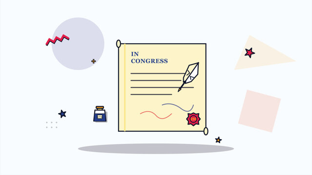 Historical american congress document quill inkwell flat line art icon