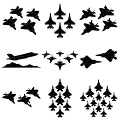 Fototapeta premium Fighter Jet Tactical Formations F-16 F-22 F-35 Silhouette Set