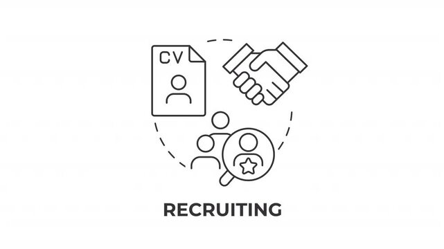 Recruiting line concept icon animation. Talent acquisition strategy. Modern hiring solutions. Workforce scaling. Animated outline round motion graphic. Minimal HD video with alpha channel