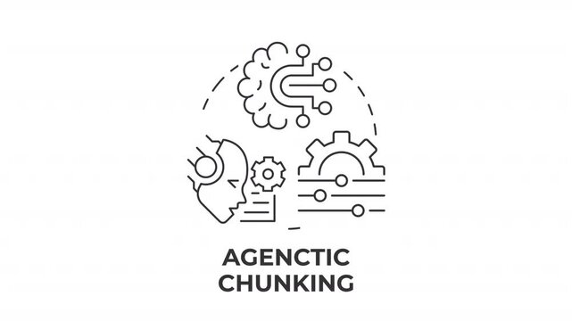 Agenctic chunking line concept icon animation. AI data optimization. Llm knowledge structuring. Artificial intelligence. Animated outline round motion graphic. Minimal HD video with alpha channel