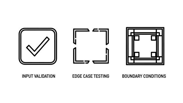 Vector line icons representing input validation edge case testing software boundary conditions validation boundary conditions software development programming assurance verification