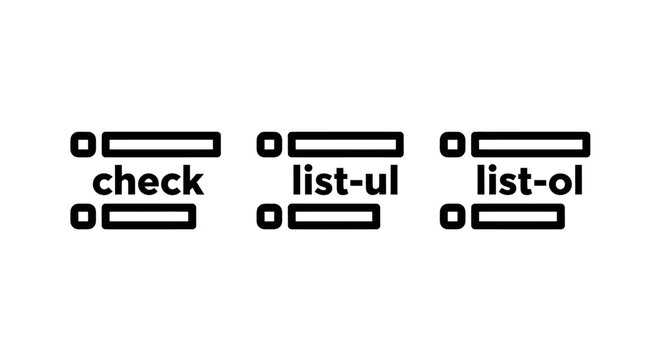Collection of bulleted list icons for web design and document formatting interfaces with checklist interface document software formatting organization management application navigation